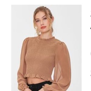 Forever 21 Smocked Ruffled Peasant Sleeve Top